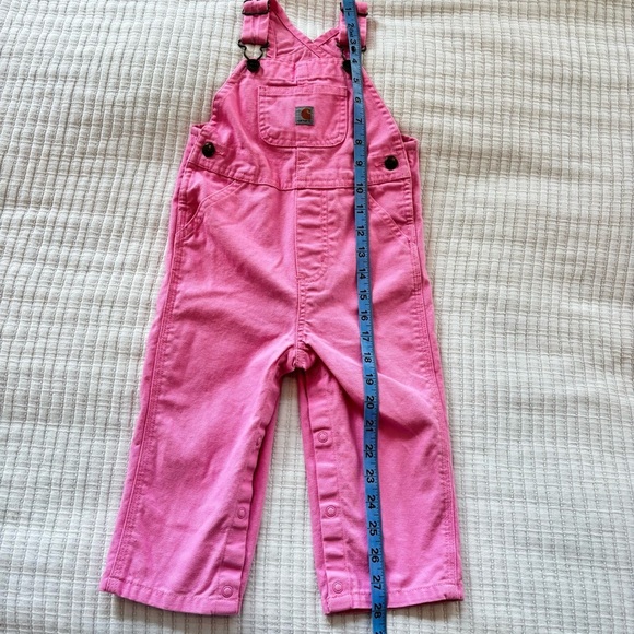 Carhartt Girls Pink Bib Overalls Adjustable Strap Buckle Pockets Size 18 month - Picture 9 of 10